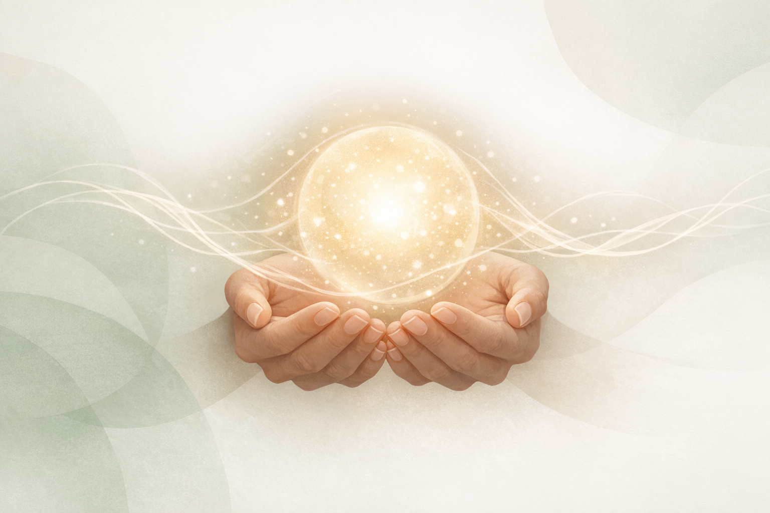 Hände halten sanft eine leuchtende Kugel - Symbol für die Körper-Geist-Verbindung in der Kinesiologie